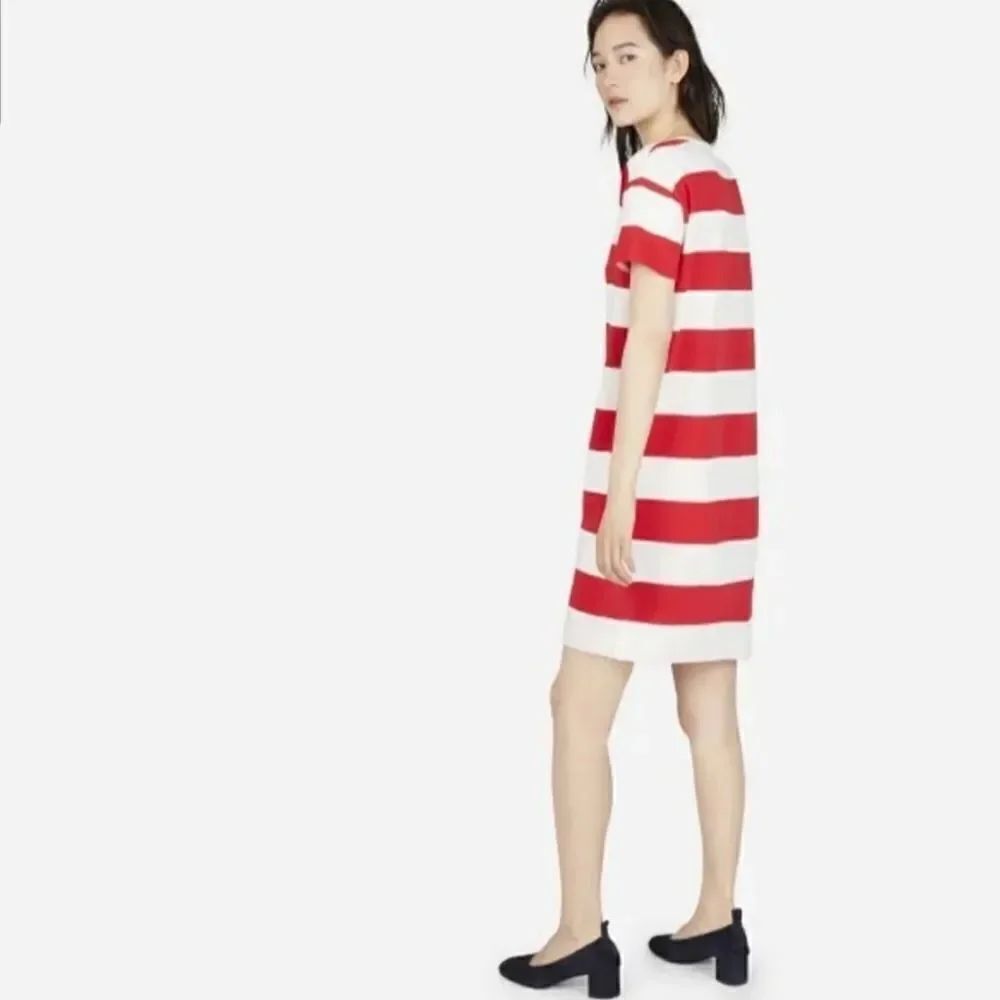 Everlane The Cotton Box Cut Tee Dress red&white Striped sz XS